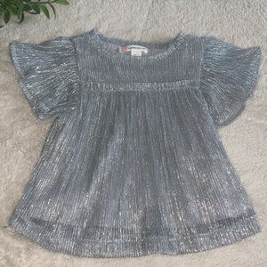 Crewcuts 2 Shimmery Silver Top EUC Flutter Sleeves